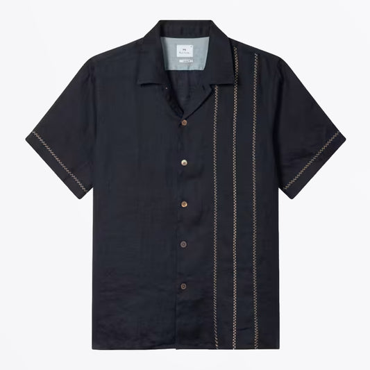 Casual-Fit Piece-Dyed Shirt with Embroidery - Navy