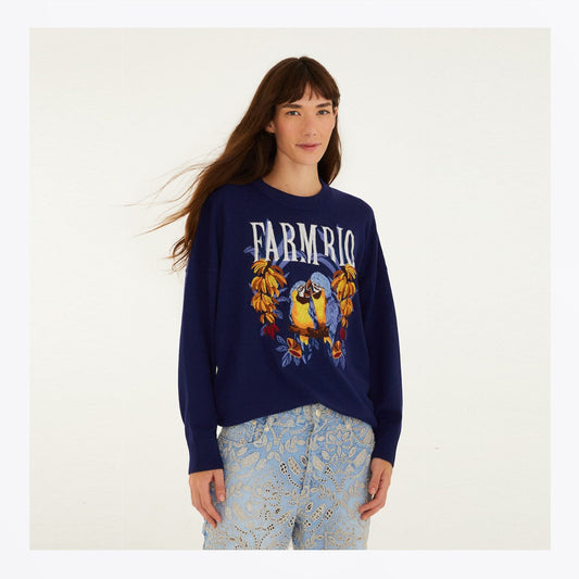 Love Birds Embroidered Sweater - Dark Blue