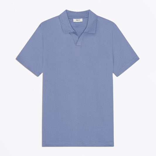 Paul Open Collar Organic Cotton Polo - Stone Blue
