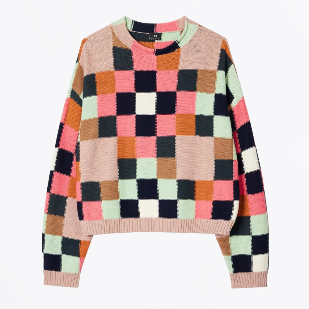 Paul Geometric Square Knitted Sweater - Rust Orange