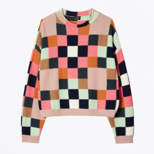 Geometric Square Knitted Sweater - Rust Orange