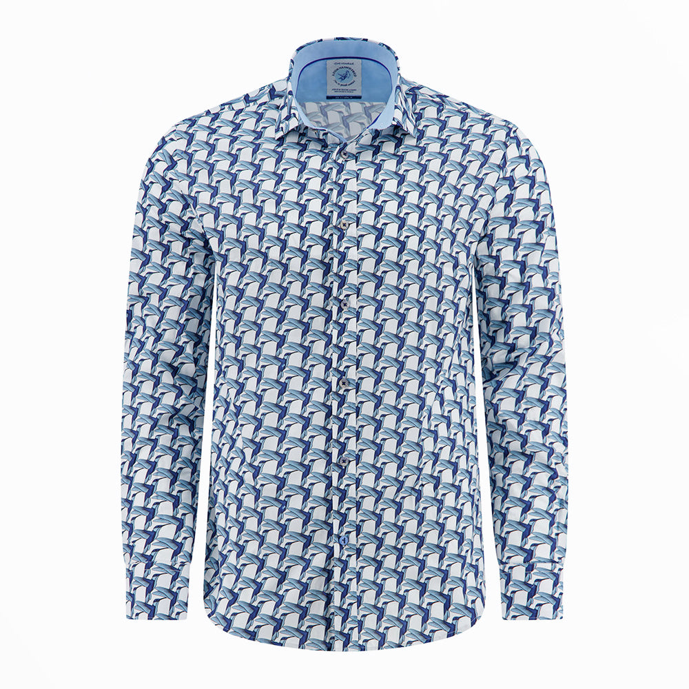 A Geometric Birds Shirt - Blue