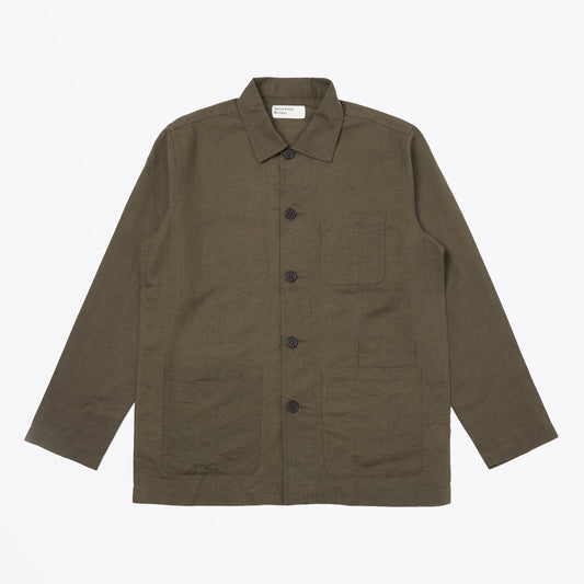 Linen Cotton Shirting Bakers Overshirt - Olive
