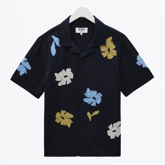 Didcot Floral Applique Short-Sleeve Shirt - Navy / Multicolour