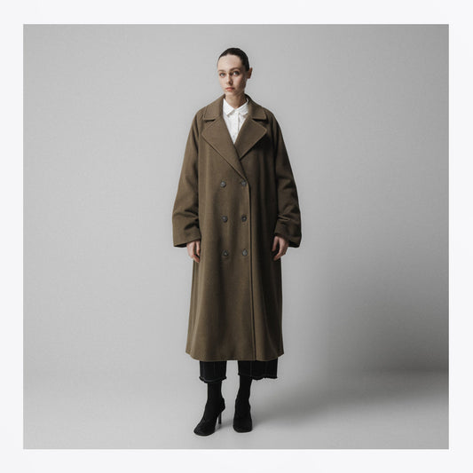 Relax Fit Double Wool Coat - Khaki