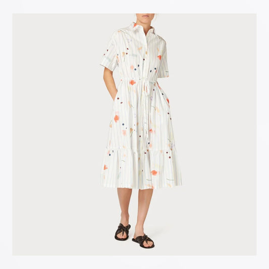 Stripe 'Brushstroke' Dress - White