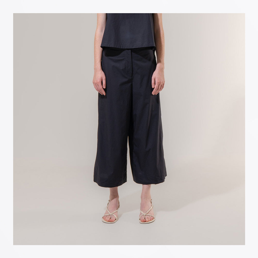 Emin Structured Wide-Leg Trousers - Navy