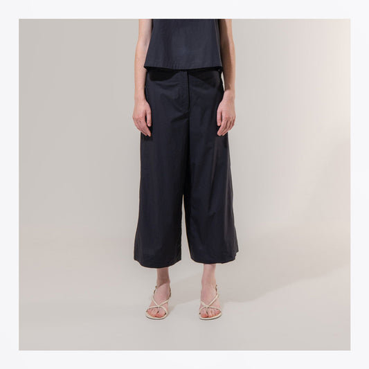 Structured Wide-Leg Trousers - Navy