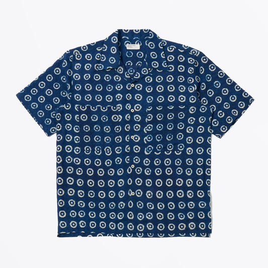 Block Print Circles Camper Shirt - Indigo