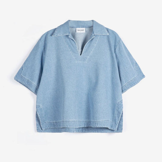 Relaxed Denim Polo Shirt - Light Blue Denim