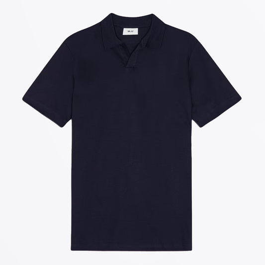 Paul Open Collar Organic Cotton Polo - Navy Blue