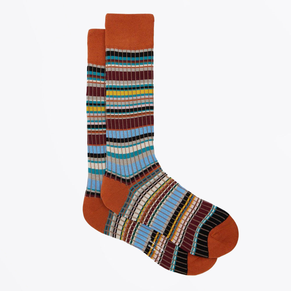 Paul Signature Stripe Ribbed Socks - Rust