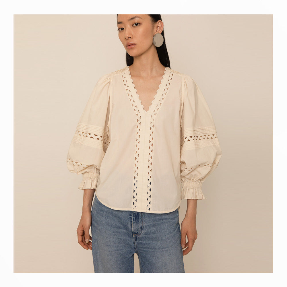 Arlette Pintuck Blouse - Ecru