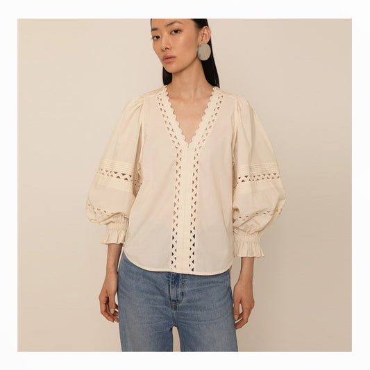 Arlette Pintuck Blouse - Ecru