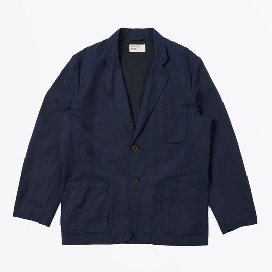 Linen Slub Weave Two Button Jacket - Navy