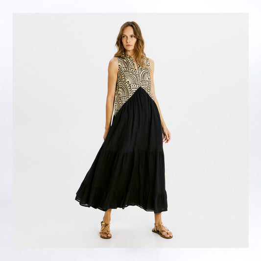 New Triangle Sleeveless Maxi Dress - Black/Gold