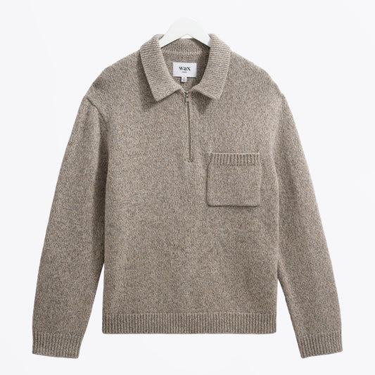 Alpha Zip Polo Plain Stitch Fleck - Grey
