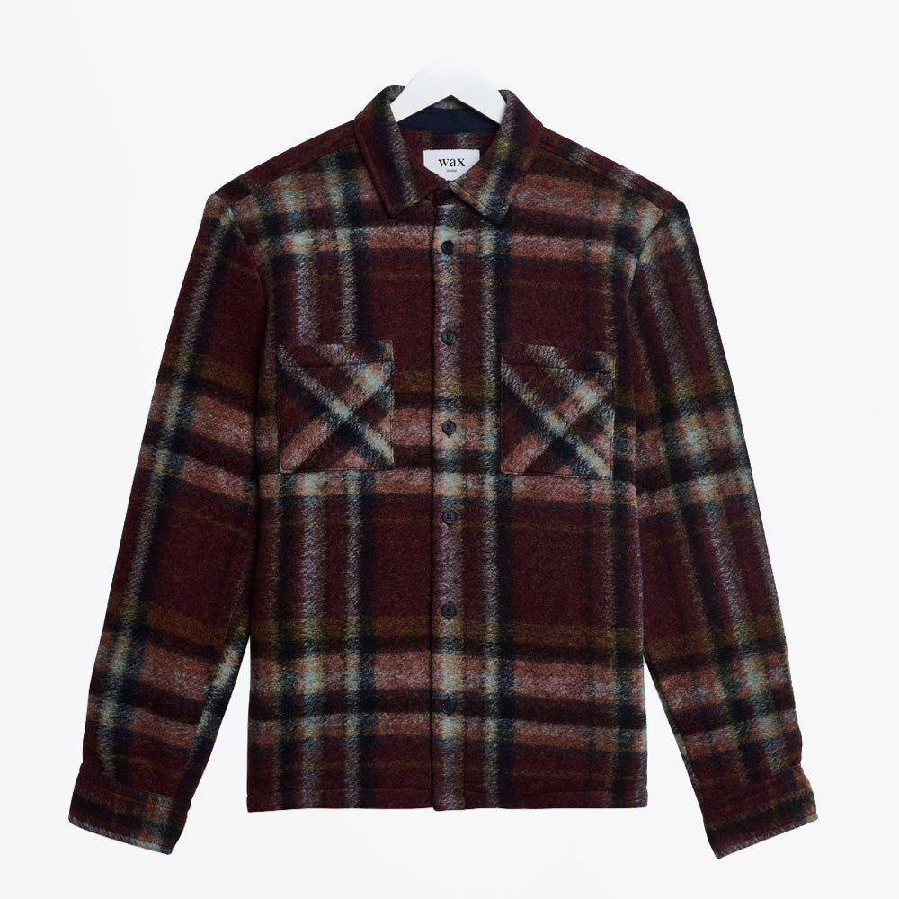Wax Whiting Overshirt Lex Wool Blend Check - Burgundy / Multi