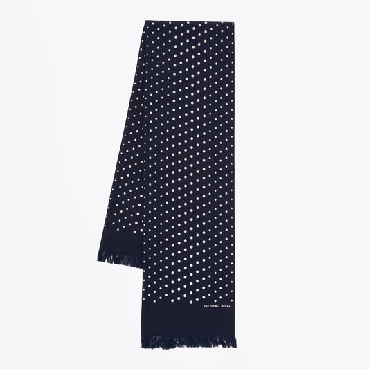 Dot Print Short Scarf - Navy
