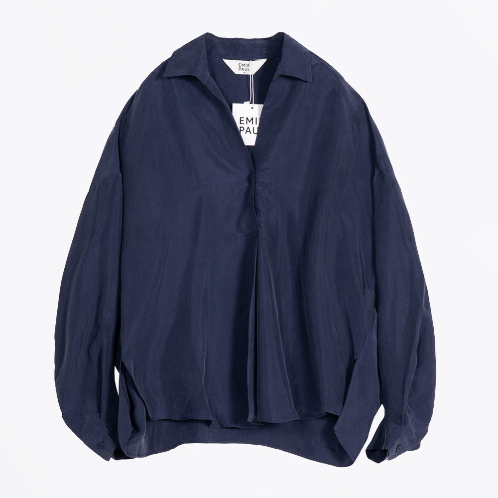Curved Hem Blouse - Navy