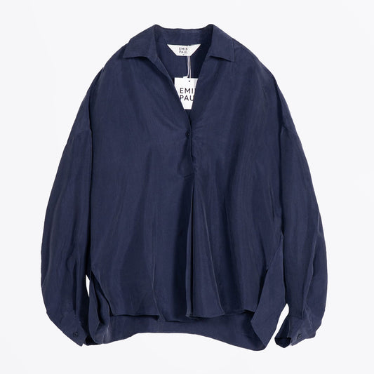 Curved Hem Blouse - Navy
