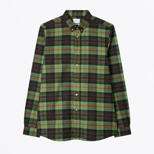 Regular Fit Button Down Check Shirt - Pea Green
