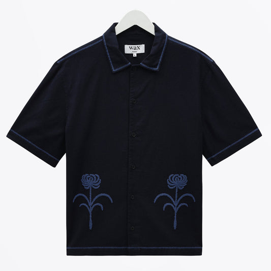 Keats Embroidered Short-Sleeve Shirt - Navy / Blue