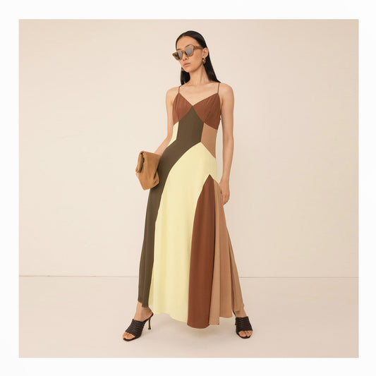 Gisela Colour Block Dress - Multi/Brown