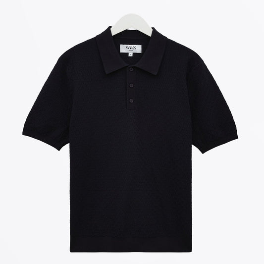 Naples Retro Diamond Knitted Polo - Navy