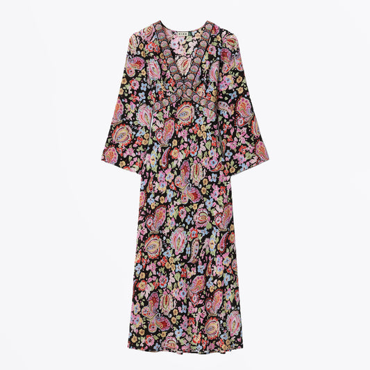 Tania Silk Midi Dress - Cara Floral Black