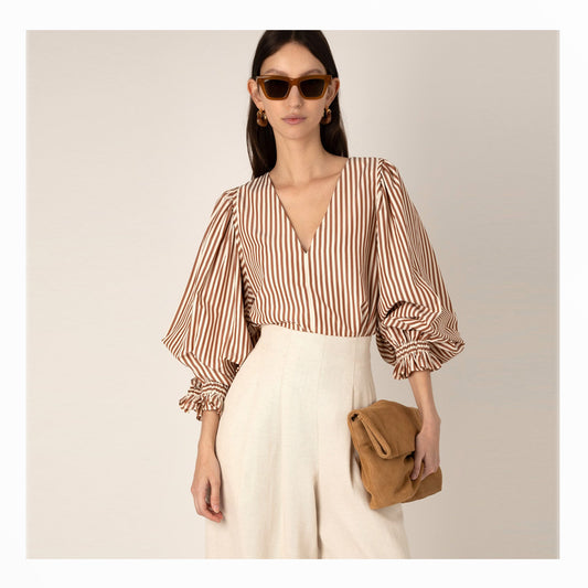 Remi Brown Stripe Blouse - Brown/Cream