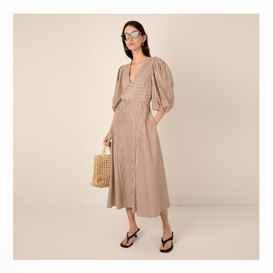 Mila Brown Stripe Dress - Brown/Cream