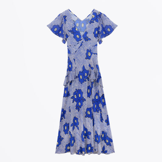 Evie Dress - Milos Floral Blue