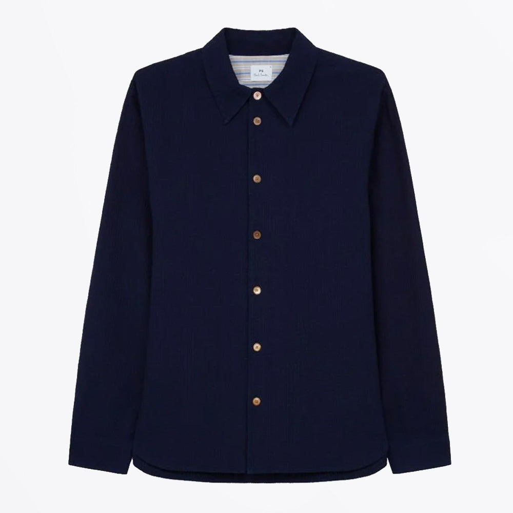 Paul Cotton Seersucker Casual Fit Work Shirt - Navy