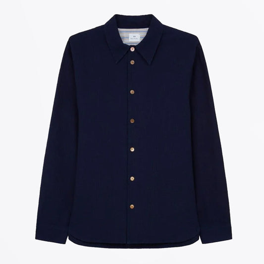 Cotton Seersucker Casual Fit Work Shirt - Navy