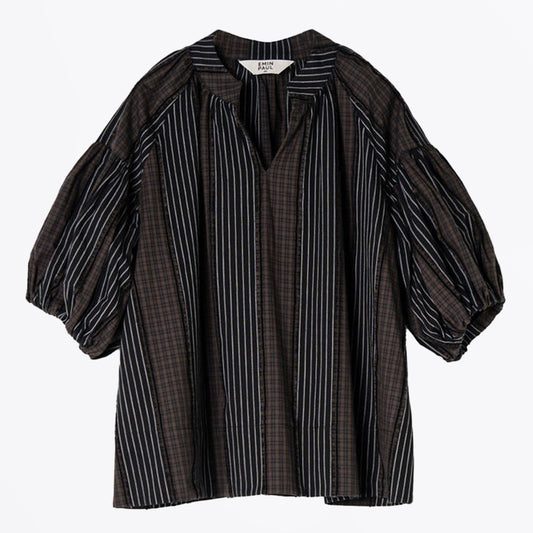 Volume Sleeve Blouse - Brown Check