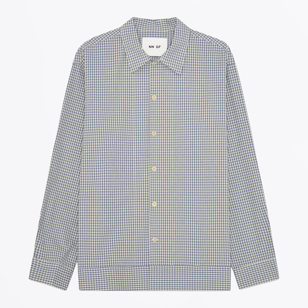 NN07 Reed Seersucker Overshirt - Stone Blue