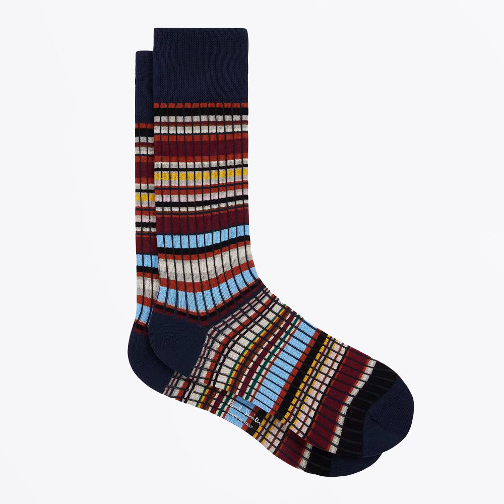 Paul Signature Stripe Ribbed Socks - Navy Blue