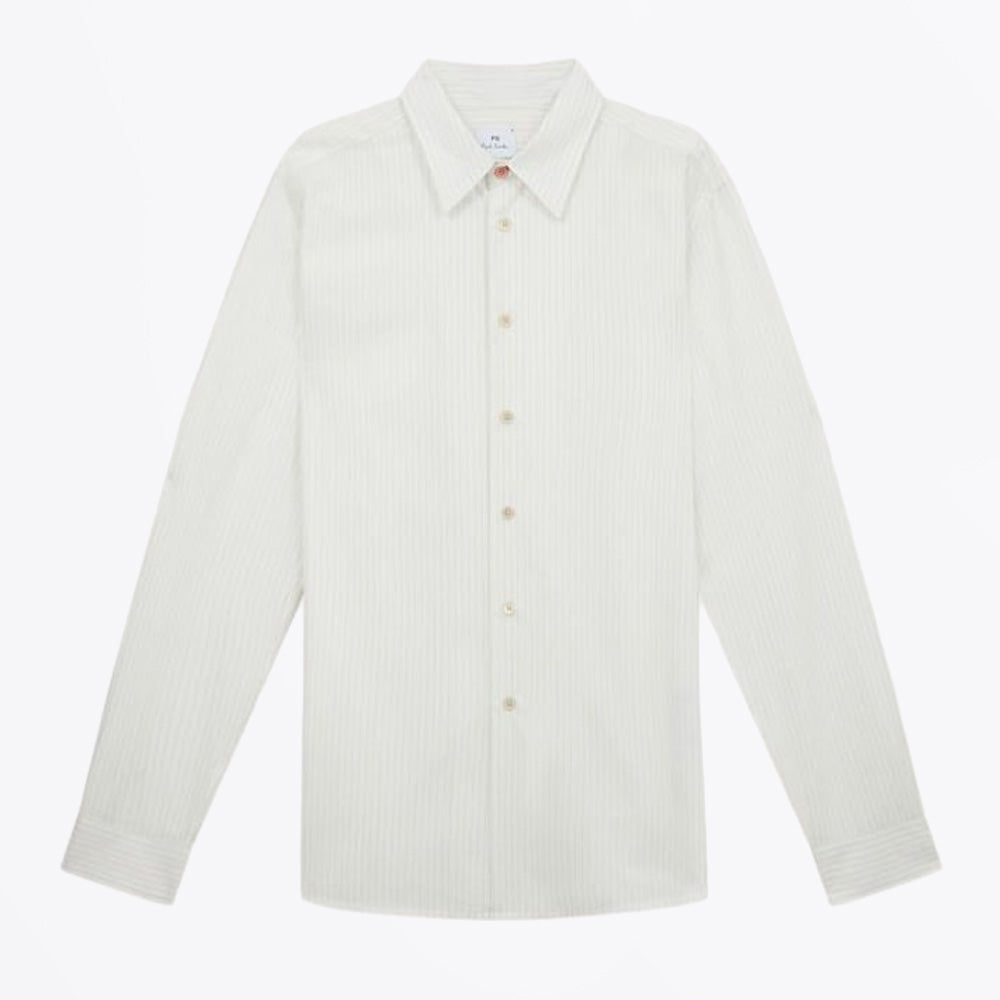 Paul Regular Fit Long Sleeve Stripe Shirt - Off White