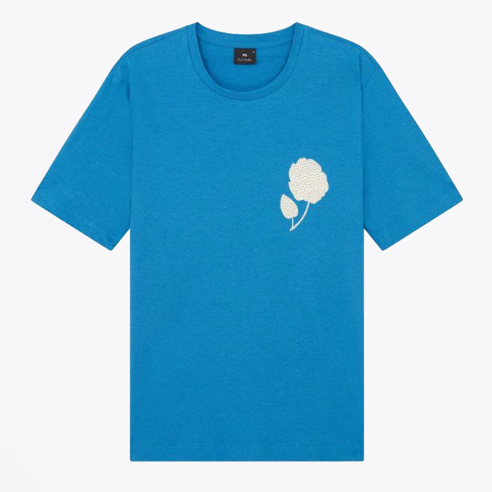 Paul Flower Print Causal Fit T-Shirt - Blue