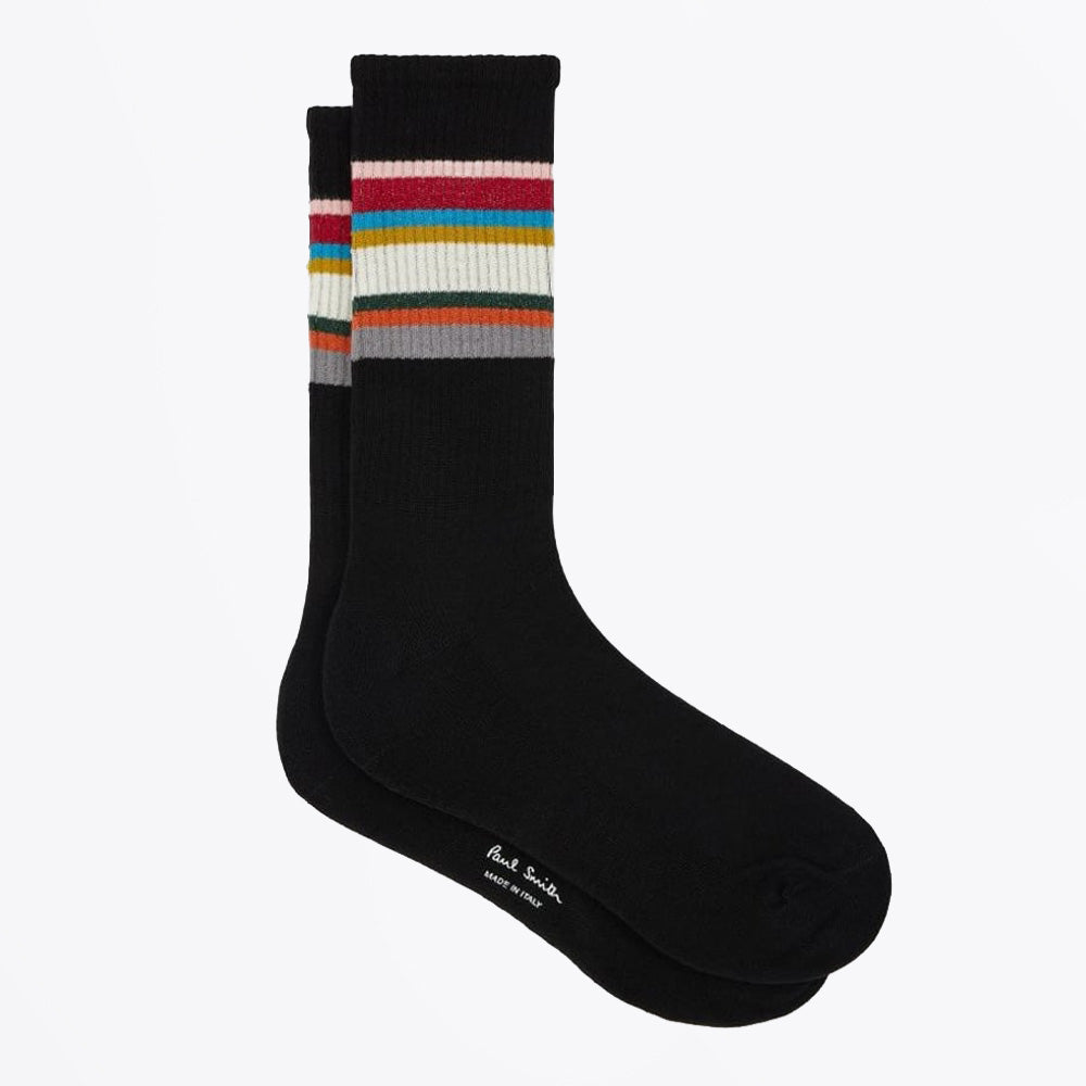 Paul Cotton-Blend 'Signature Stripe' Crew Sport Socks - Black