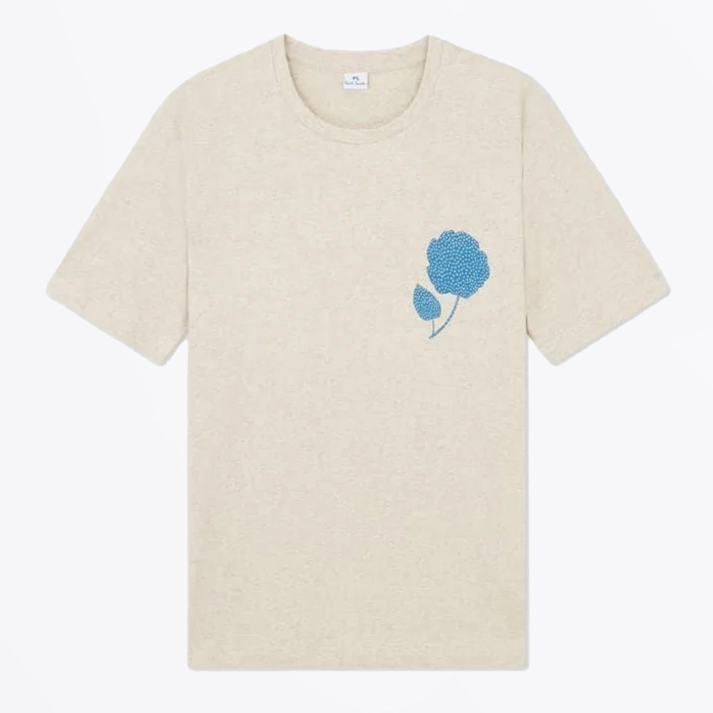 Paul Flower Print Casual Fit SS T-Shirt - Ecru Marl
