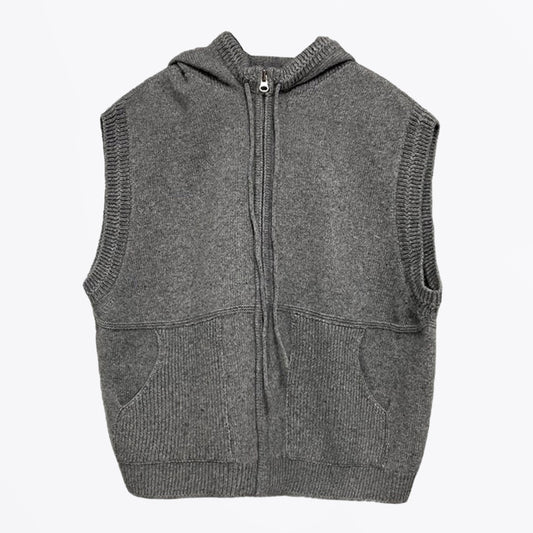 Hooded Zip Up Knit Vest - Charcoal