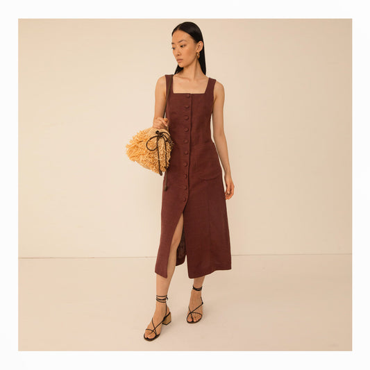 Cleo Button Through Dress - Brown