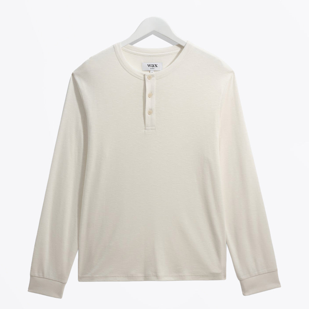 Wax Caleb Henley Long Sleeve Waffle T-Shirt - Ecru