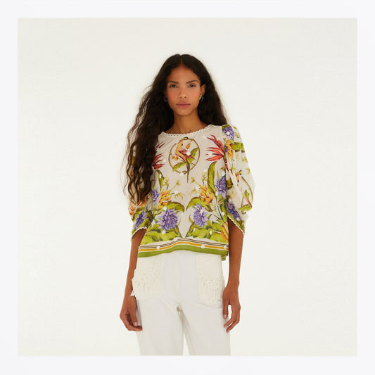 Tropical Scarf Blouse - Sand