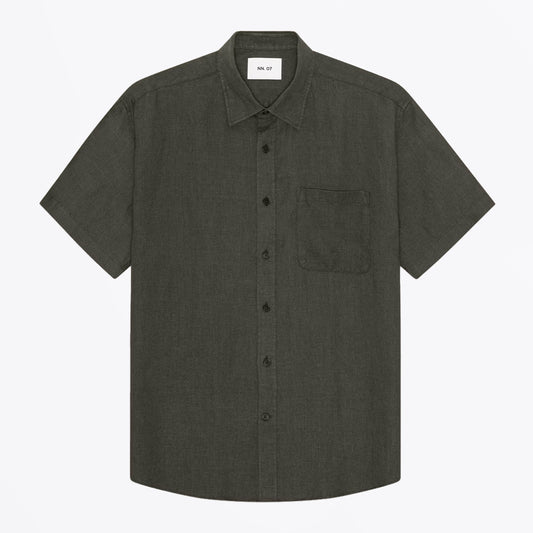 Deon Short Sleeve Linen Shirt - Dark Army
