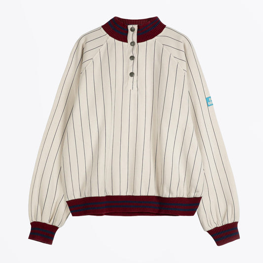 Striped High Neck Oversize Sweatshirt -  Beige