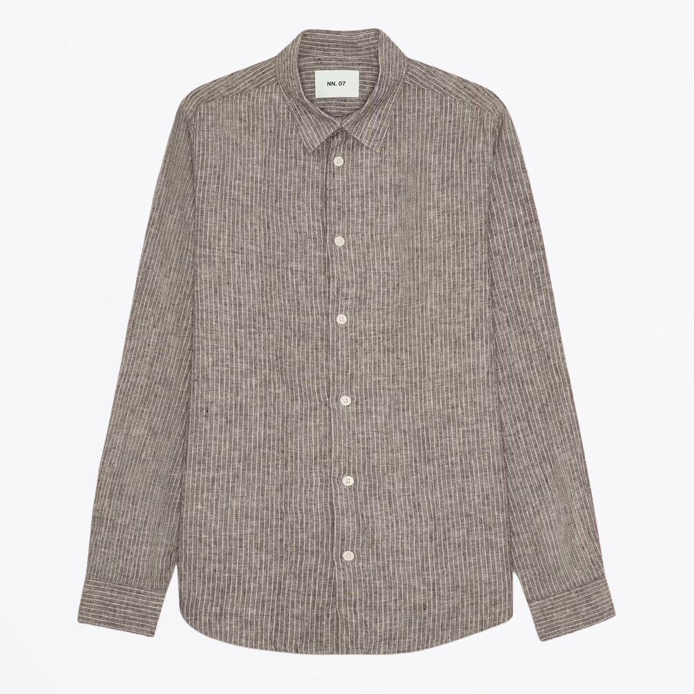 NN07 Enzo Classic Collar Linen Shirt - Clay Stripe