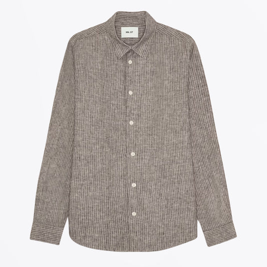 Enzo Classic Collar Linen Shirt - Clay Stripe